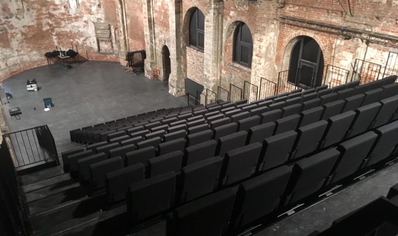 Foldable tribune in old building.